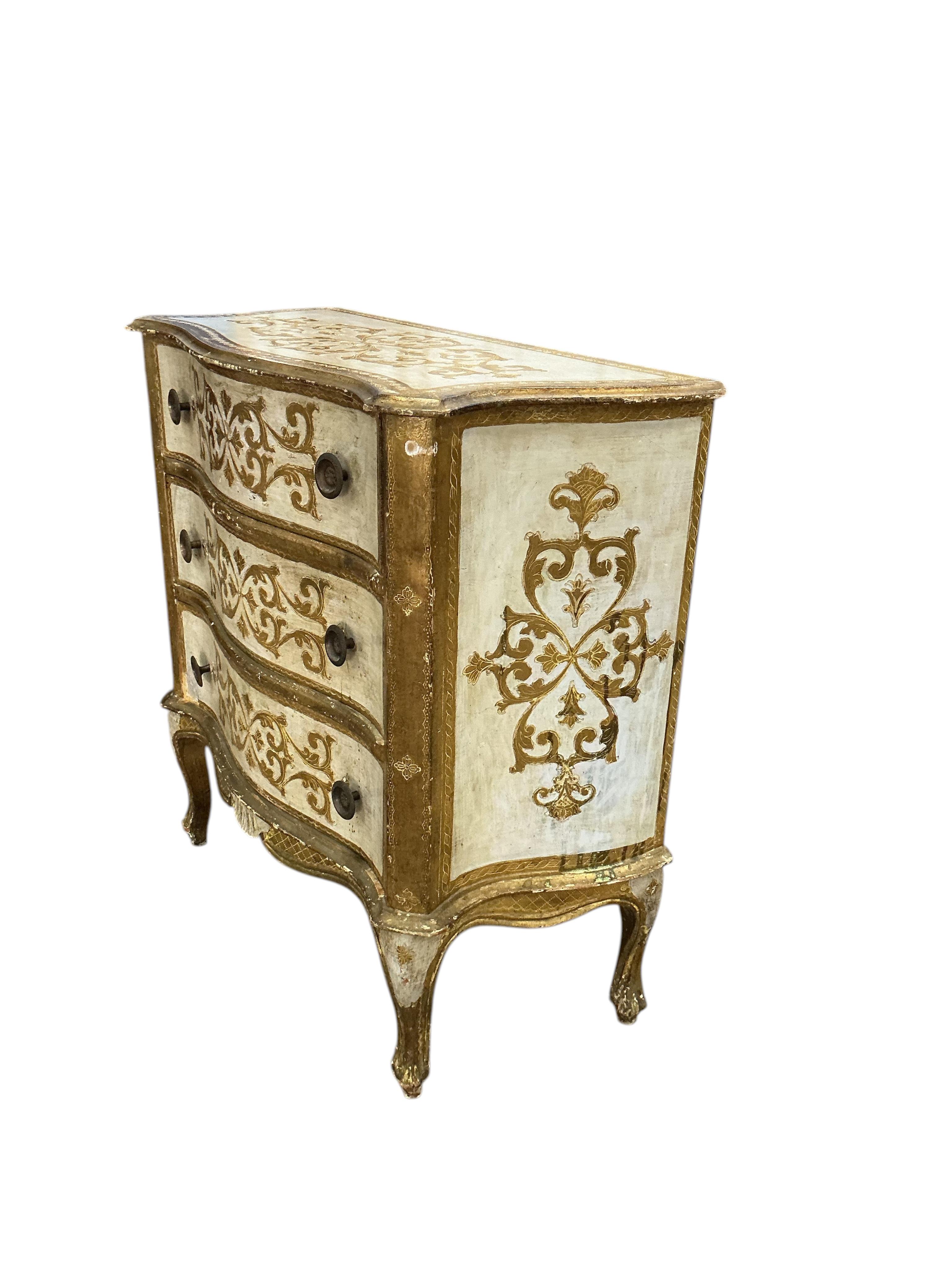 A mid 20th century Italian painted three drawer chest, width 79cm, depth 36cm, height 80cm